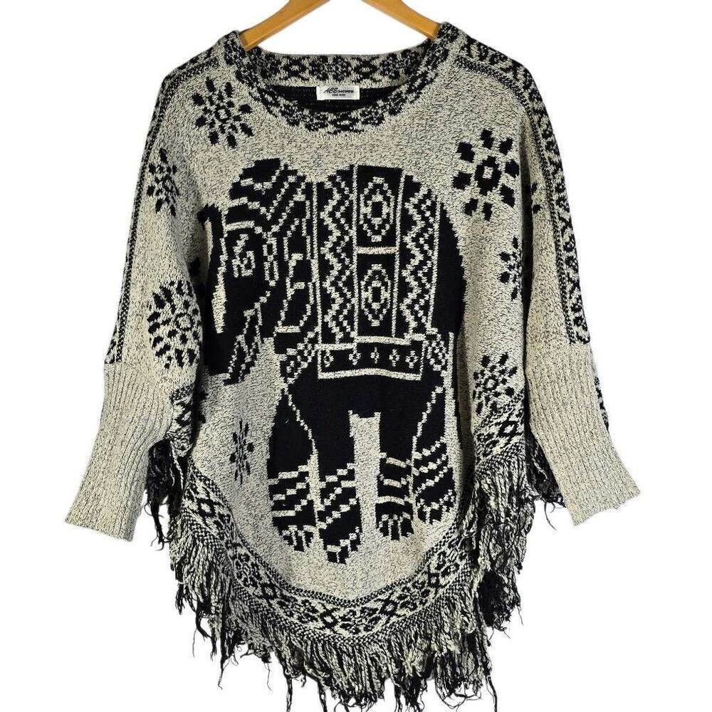 Elephant Knit Grey Poncho Sweater